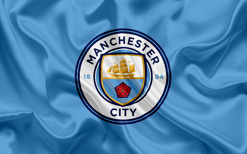 Manchester City FC, soccer, flag, blue, club, logo, manchester ...