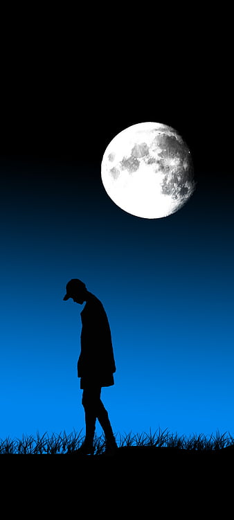 Lonely boy | Sad boy, sky, moon, sadboy, black, HD phone wallpaper