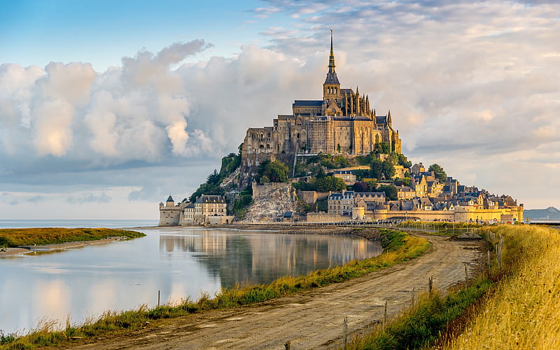 Mont Saint-Michel, french landmarks, summer, fortress, Normandy, France, Europe, HD wallpaper