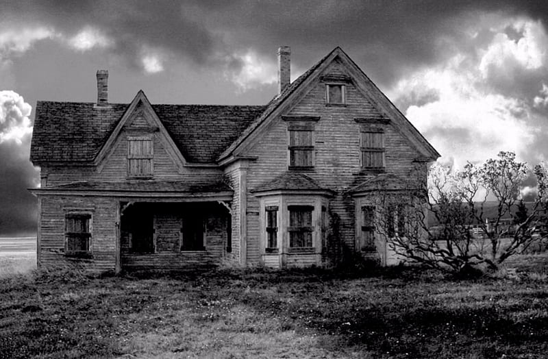 Scary House, Black and White, Scary, graphy, House, Old Scary House, HD wallpaper