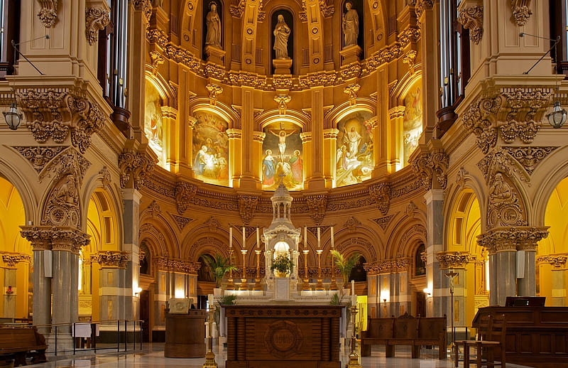 Altar in St. Francis Xavier Church, architecture, church, altar, catholic, HD wallpaper