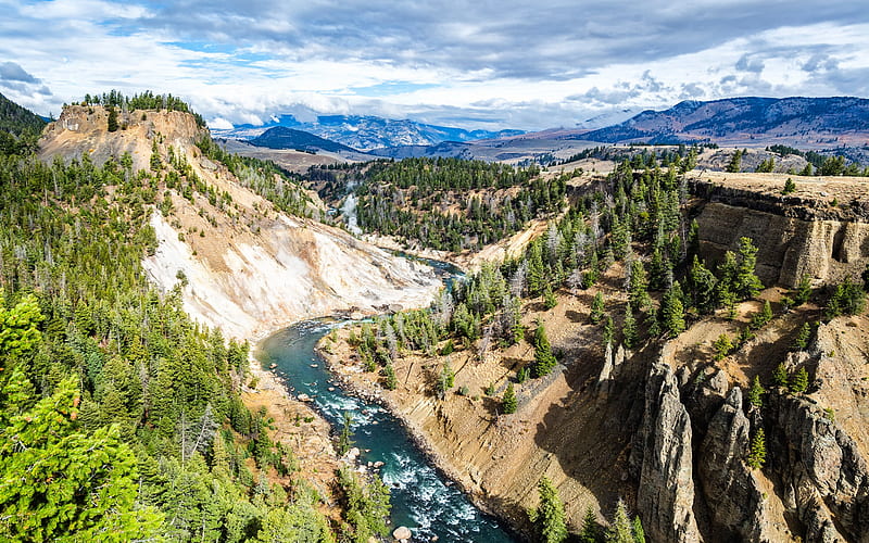 Yellowstone River, mountain river, spring, mountain landscape, Rocky Mountains, Missouri, USA, HD wallpaper