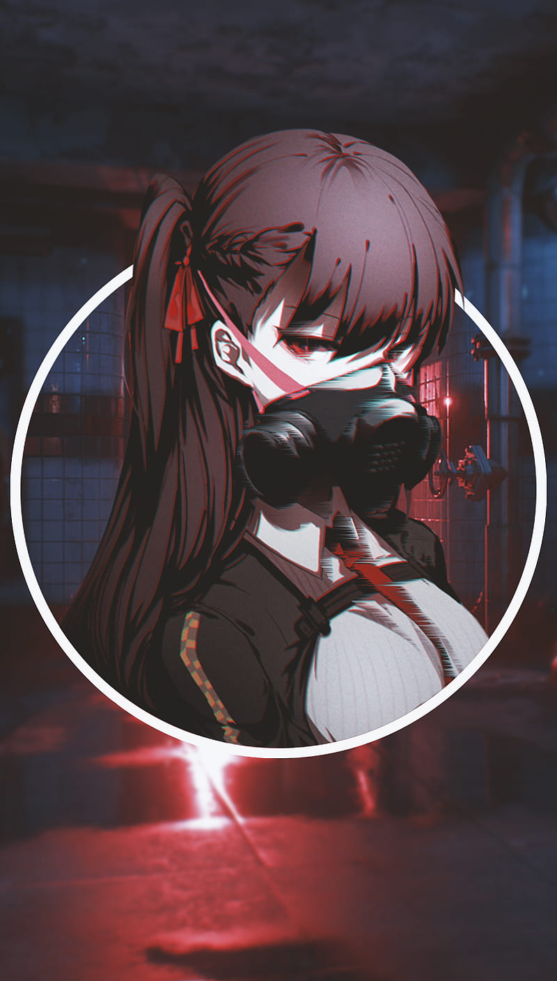 anime, anime girls, -in-, subway, gas masks, vertical, red eyes, HD phone wallpaper