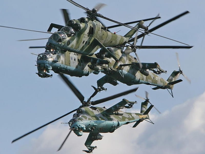 Mil Mi-24, Helicopters, Formation, Acrobats, HD wallpaper