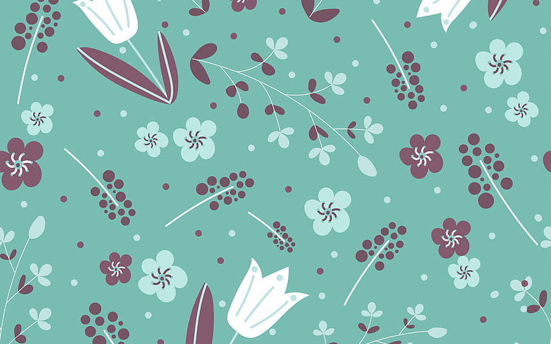 seamless retro floral texture, retro blue flowers texture, turquoise floral background, seamless backgrounds, HD wallpaper
