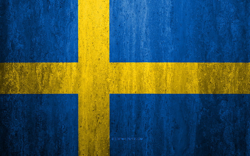 Flag of Sweden stone background, grunge flag, Europe, Sweden flag, grunge art, national symbols, Sweden, stone texture, HD wallpaper