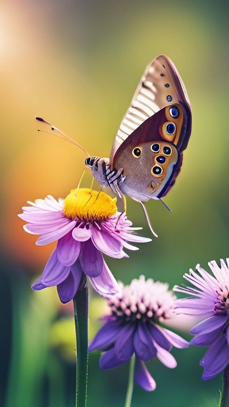 Nechar , Brown Butterfly, purple flower, nature, HD phone wallpaper