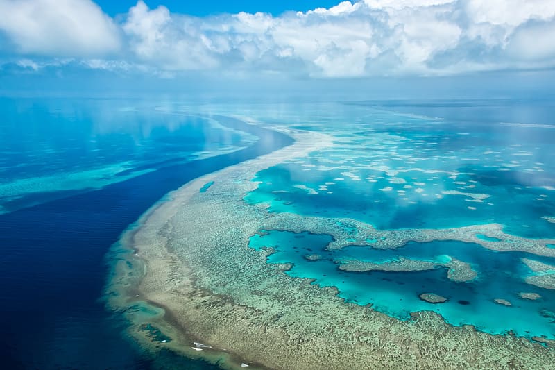 Sea, Horizon, Ocean, , Cloud, Aerial, Great Barrier Reef, HD wallpaper