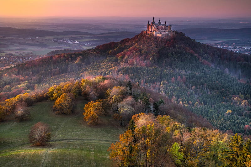Hohenzollern Castle, Germany, forest, germany, medieval, sunset, castle, HD wallpaper