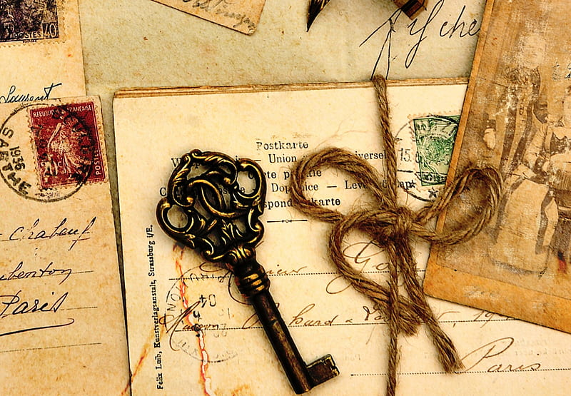 Letters and Key, retro, keys, letters, Vintage, rope, old, key, letter, HD wallpaper