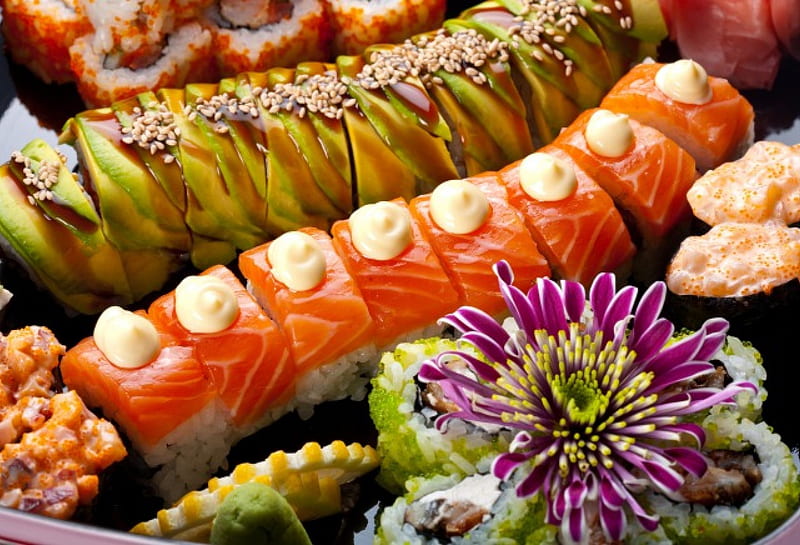 Sushi, wrapped, seafood, fish, abstract, up, rolled, bunch, flower, HD wallpaper