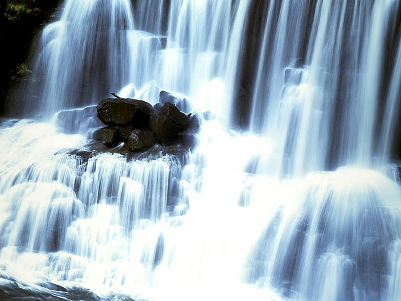 beautiful waterfall, stones, korea, big, waterfall, bonito, greens, HD wallpaper