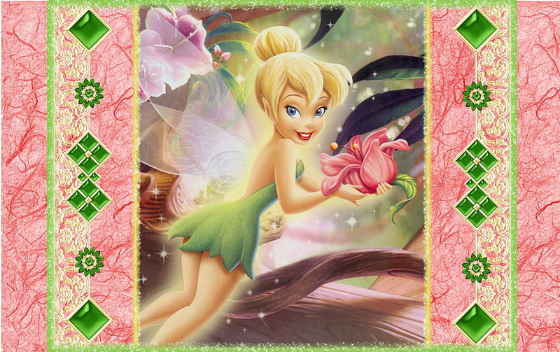 Tink with a flower , flower, a, with, Tinker Bell, HD wallpaper