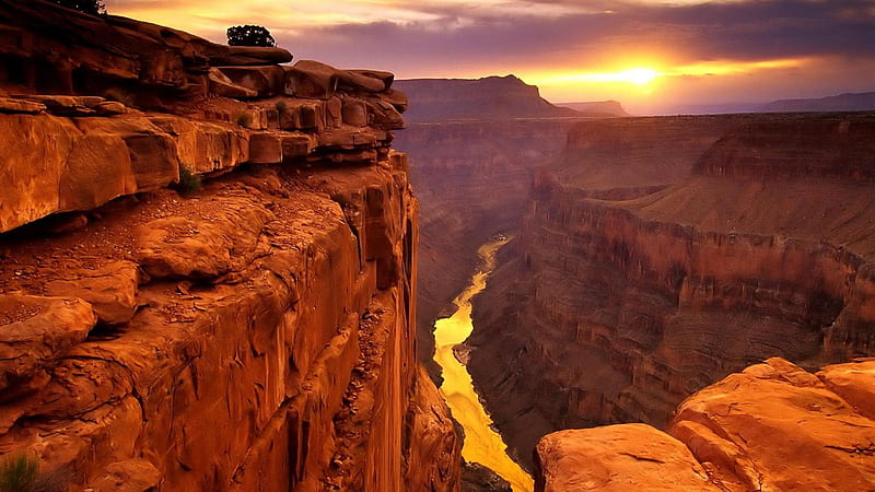 breathtaking colorado river in the grand canyon, sunset, river, cliffs, canyon, HD wallpaper
