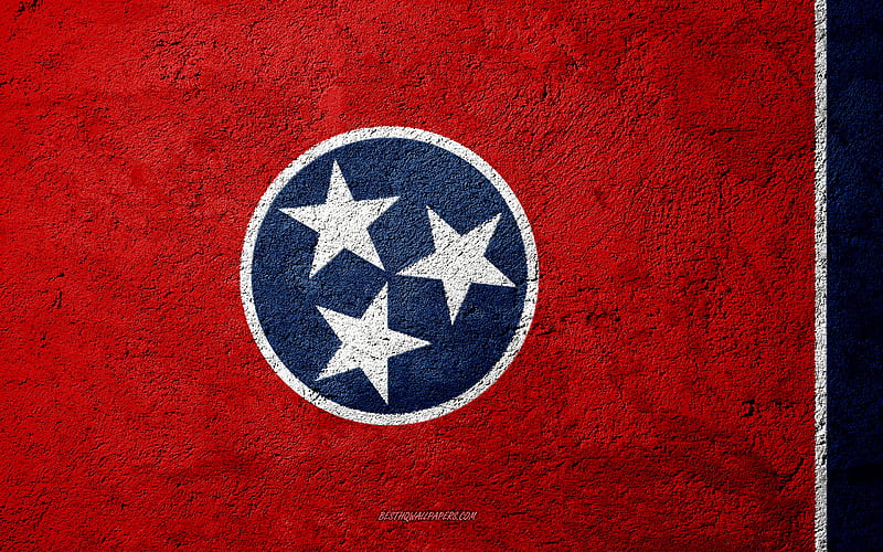 Flag of State of Tennessee, concrete texture, stone background, Tennessee flag, USA, Tennessee State, flags on stone, Flag of Tennessee, HD wallpaper