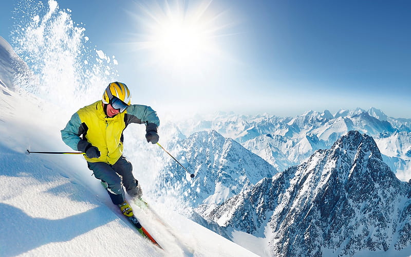 mountain skiing, winter sports, extreme sports, snow, mountains, skier, HD wallpaper