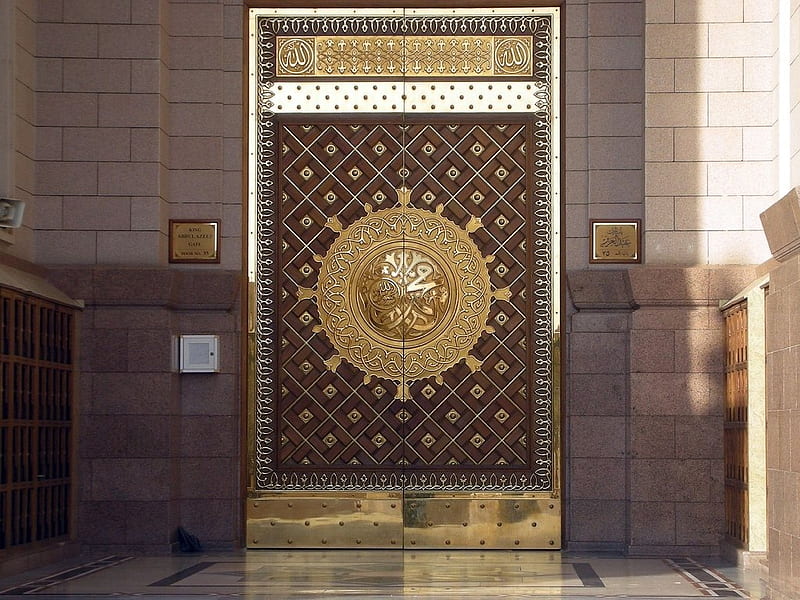 The Door of Masjid Al Nabawi in Madinah, art, saudi-arabia, gold, bonito, HD wallpaper