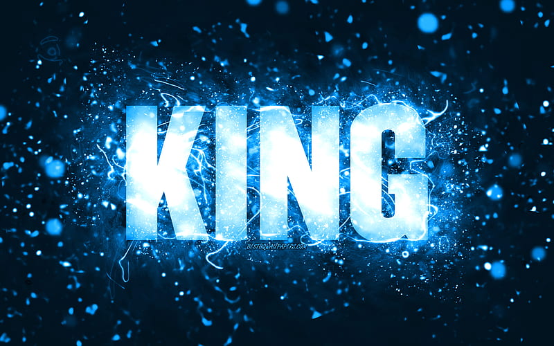 Happy Birtay King blue neon lights, King name, creative, King Happy Birtay, King Birtay, popular american male names, with King name, King, HD wallpaper