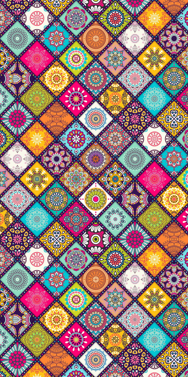 Pattern, colorful, floral, texture, tiles, HD phone wallpaper