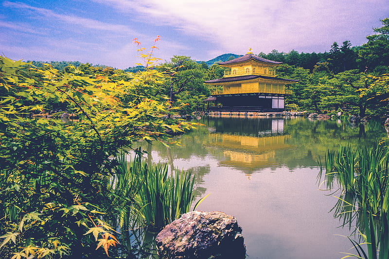 pagoda, lake, architecture, building, temple, oriental, HD wallpaper