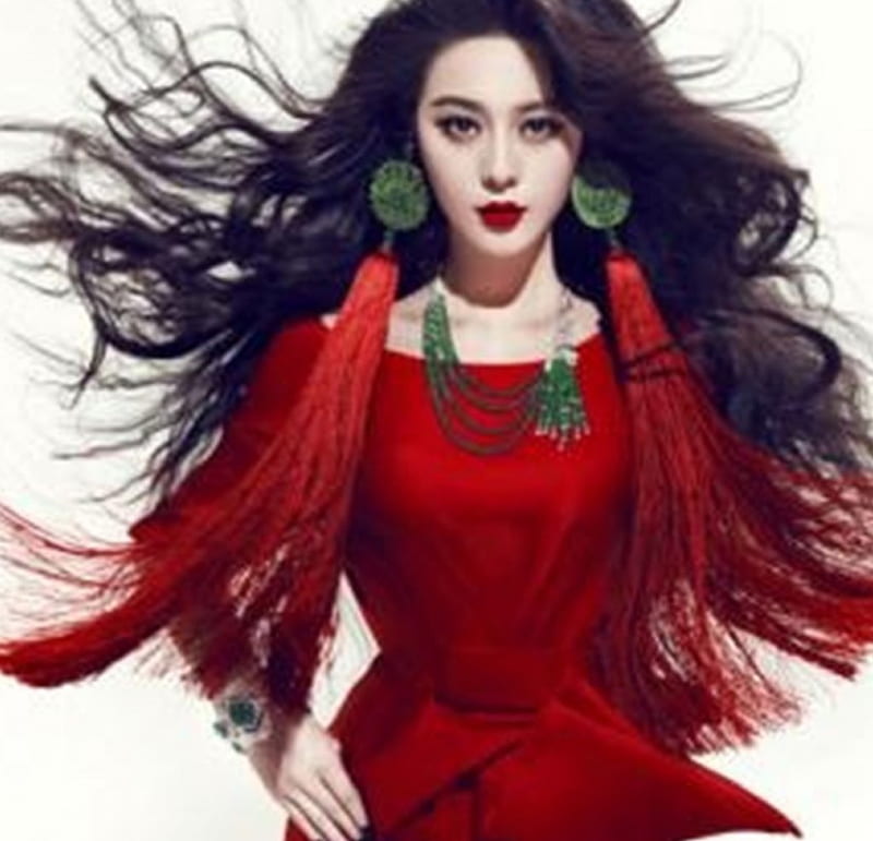 red, brunette, dress, model, jewelr, fashion, long hair, HD wallpaper