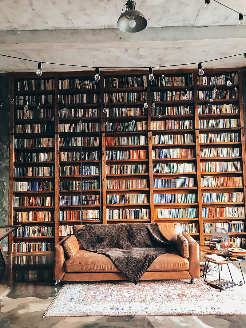 brown wooden book shelves with books, HD phone wallpaper