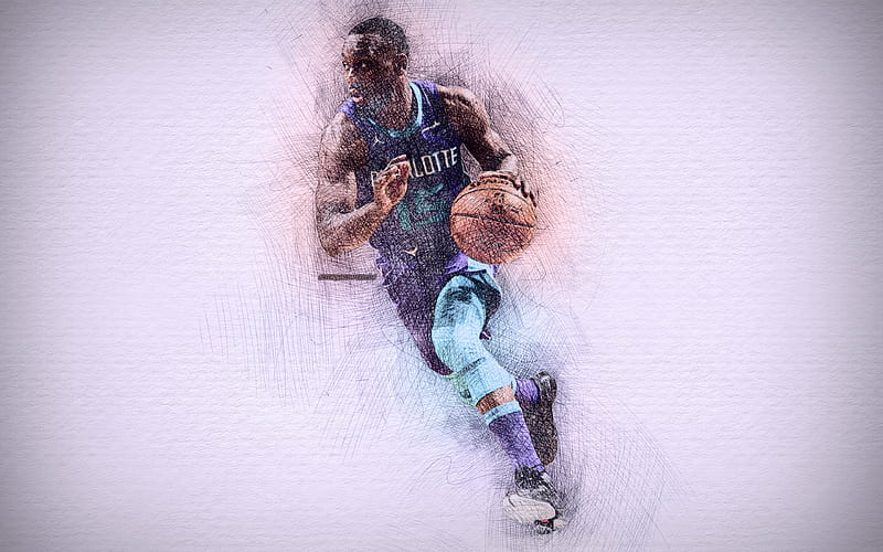 Kemba Walker artwork, basketball stars, Charlotte Hornets, NBA, basketball, drawing Kemba Walker, HD wallpaper