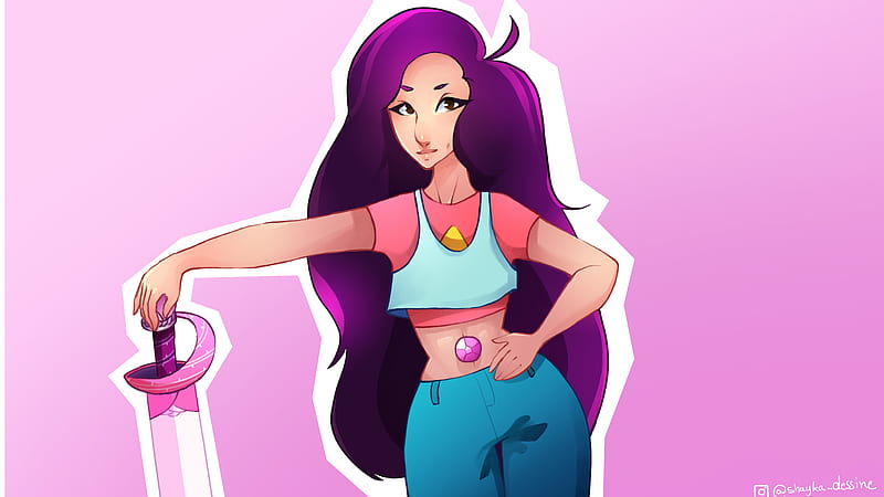 Steven Universe Stevonnie With Purple Hair Having A Sword On Right Hand Wearing Red Light Blue Jacket And Pant With Pink Background Movies, HD wallpaper