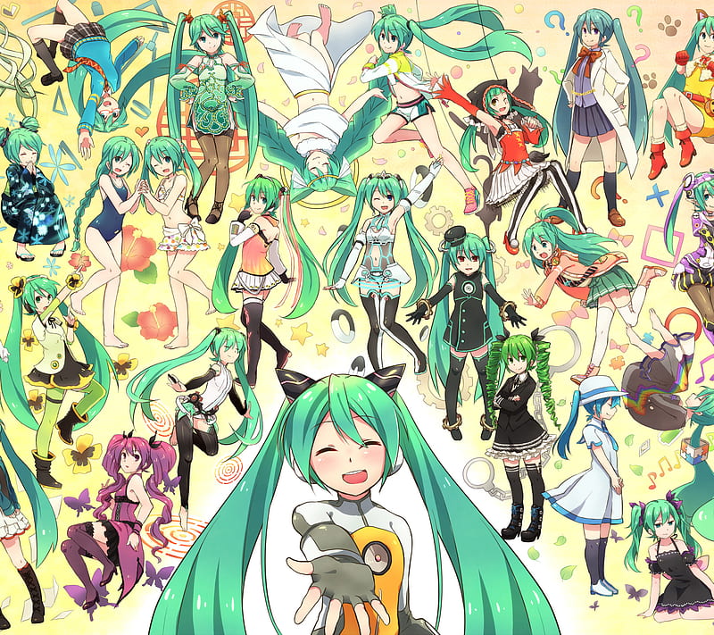 Miku Hatsune, green, leek, vocaloid, HD wallpaper