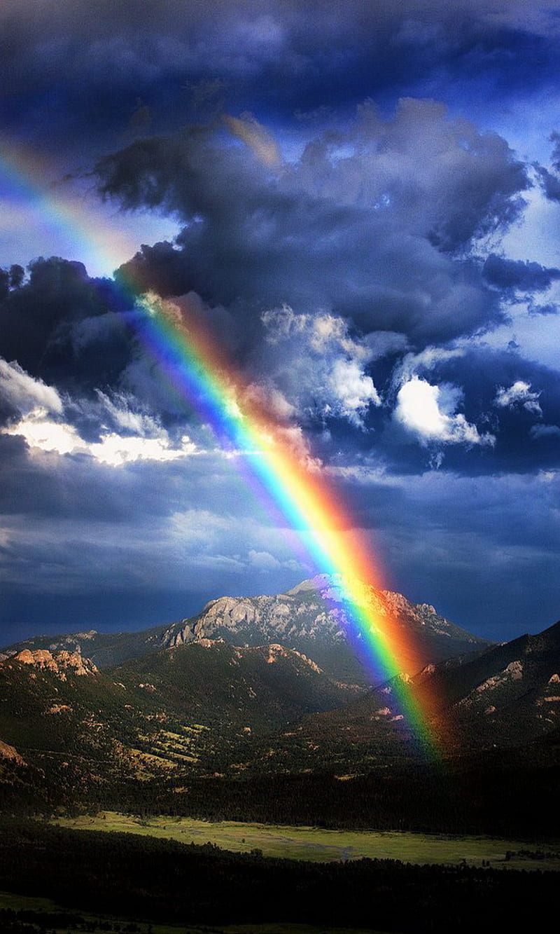 Rainbow, clouds, mountains, sky, HD phone wallpaper