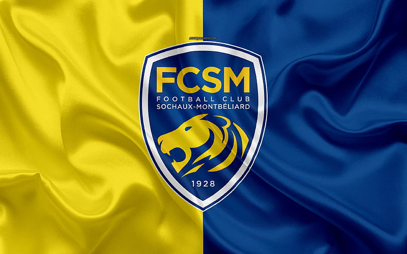 FC Sochaux-Montbeliard silk texture, logo, yellow blue silk flag, French football club, emblem, Ligue 2, Montbeliard, France, football, Sochaux FC, HD wallpaper
