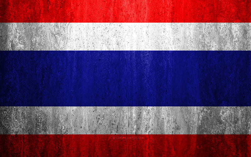 Flag of Thailand stone background, grunge flag, Asia, Thailand flag, grunge art, national symbols, Thailand, stone texture, HD wallpaper