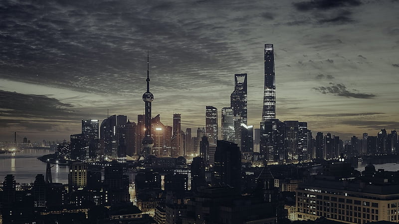 Shanghai, China, skyscrapers, metropolis, night, HD wallpaper