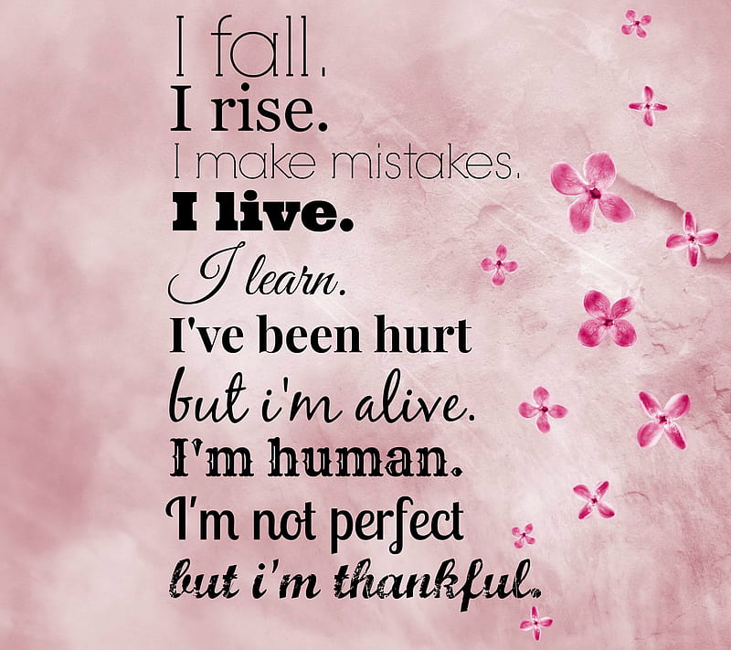 Thankful, alive, fall, human, hurt, learn, perfect, rise, text quote, HD wallpaper