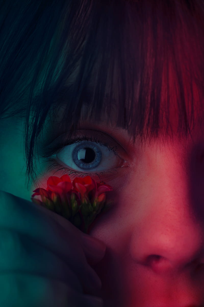 eye, flower, girl, closeup, face, HD phone wallpaper