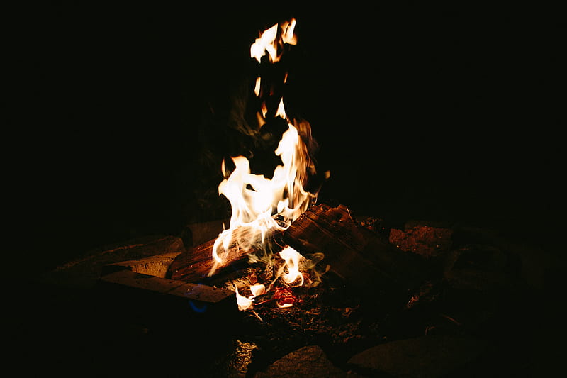 bonfire, fire, burn, night, dark, HD wallpaper