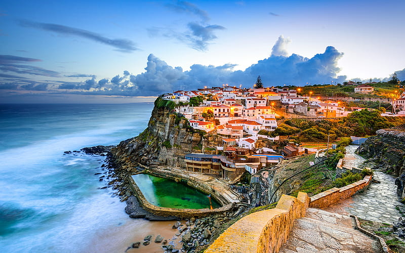 Sintra, sea, coast, sunset, Serra de Sintra, Portugal, Europe, HD wallpaper