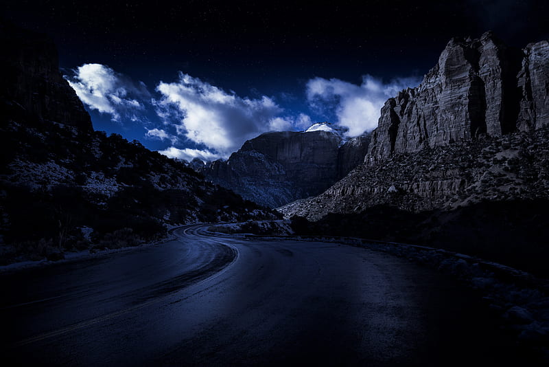 evening, road, rocks, sky, HD wallpaper