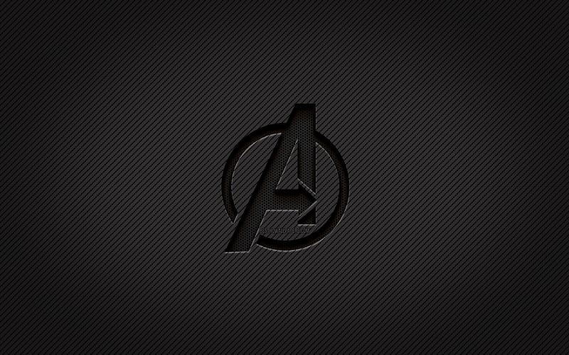 Avengers carbon logo, , grunge art, carbon background, creative, Avengers black logo, superheroes, Avengers logo, Avengers, HD wallpaper