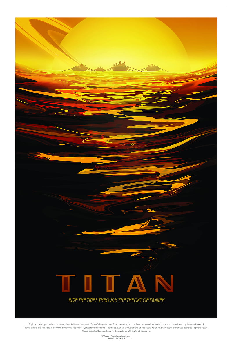 Titan NASA, moon, poster, saturn, space, sunset, universe, HD phone wallpaper
