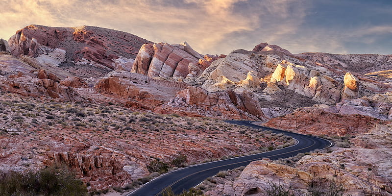 Valley of Fire State Park, Southern Nevada, highway, desert, nature, usa, HD wallpaper