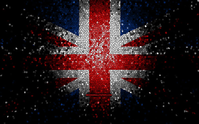 British flag, mosaic art, European countries, Flag of United Kingdom, national symbols, United Kingdom flag, Union Jack, artwork, Europe, United Kingdom, UK flag, HD wallpaper