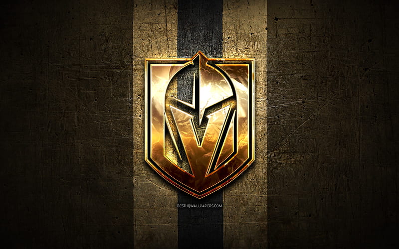 Vegas Golden Knights, golden logo, NHL, brown metal background, american hockey team, National Hockey League, Vegas Golden Knights logo, hockey, USA, HD wallpaper