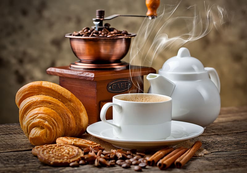 Food, Coffee, Still Life, Cup, Drink, Viennoiserie, Grinder, HD wallpaper