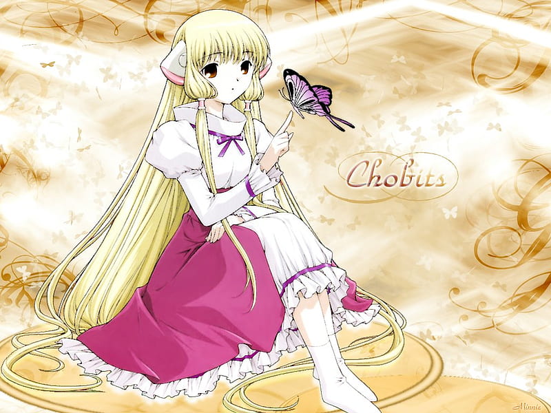 Untitled , chii, butterfly, chobits, yellow, persocon, elda, HD wallpaper