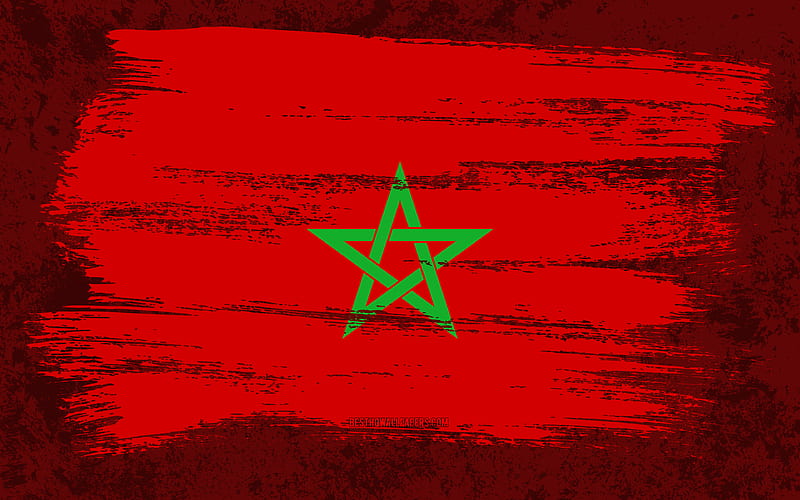 Flag of Morocco, grunge flags, African countries, national symbols, brush stroke, Moroccan flag, grunge art, Morocco flag, Africa, Morocco, HD wallpaper