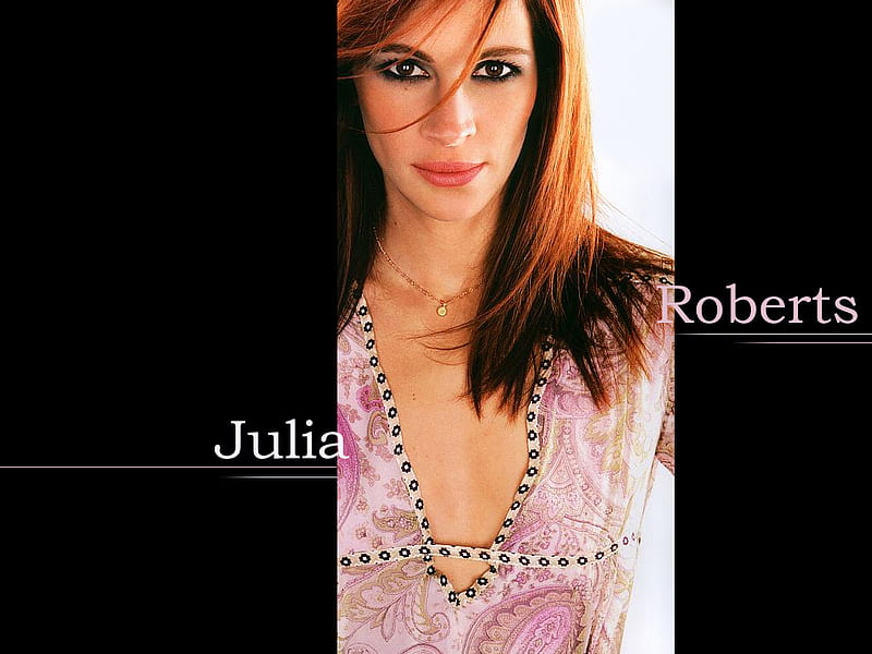 Julia Roberts, long red hair, pretty, female, actress, smile, nice eyes, pink dress, HD wallpaper