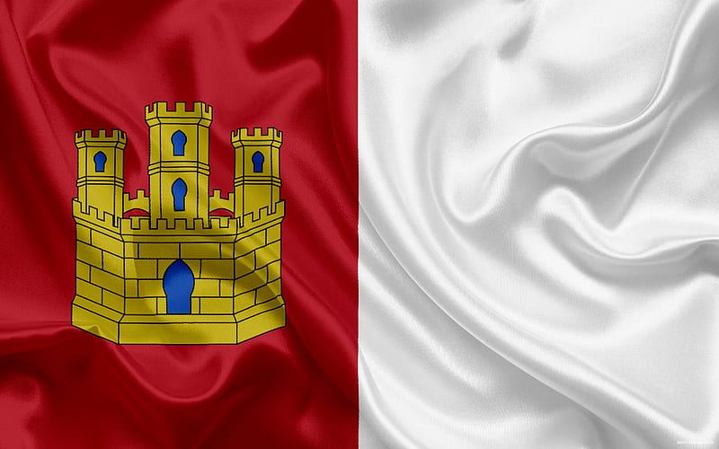 Flag of Castile La Mancha, autonomous community, province, Spain, Castile La Mancha, silk flag, coat of arms, HD wallpaper