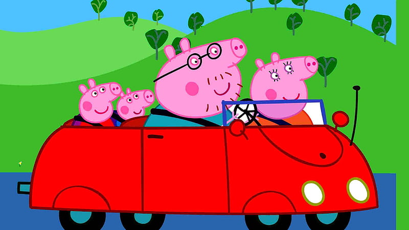 Daddy pig mummy pig george pig peppa pig in red car anime, HD wallpaper |  Peakpx
