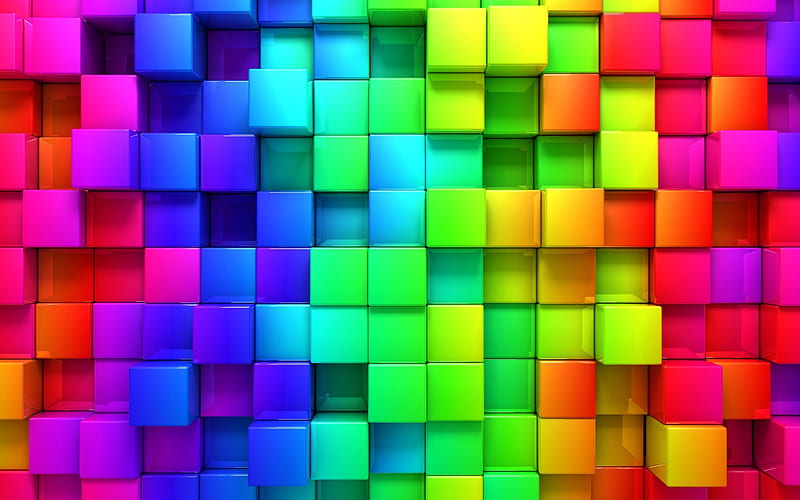 multicolored cubes, 3D cubes, 3D colored abstraction, HD wallpaper